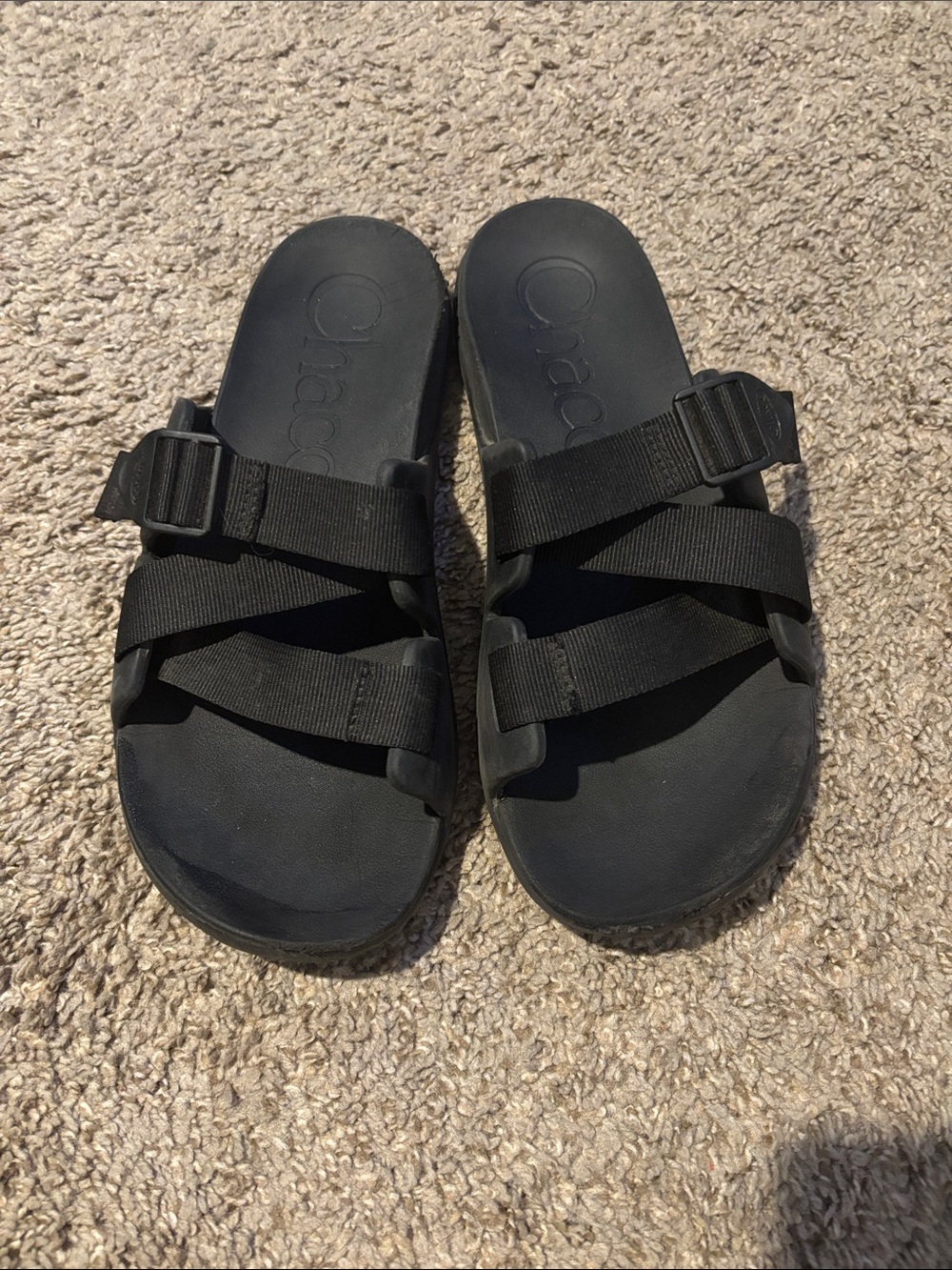 Chaco Womeo Black Adjustable Cross-Strap Slide Sandals Sz 12